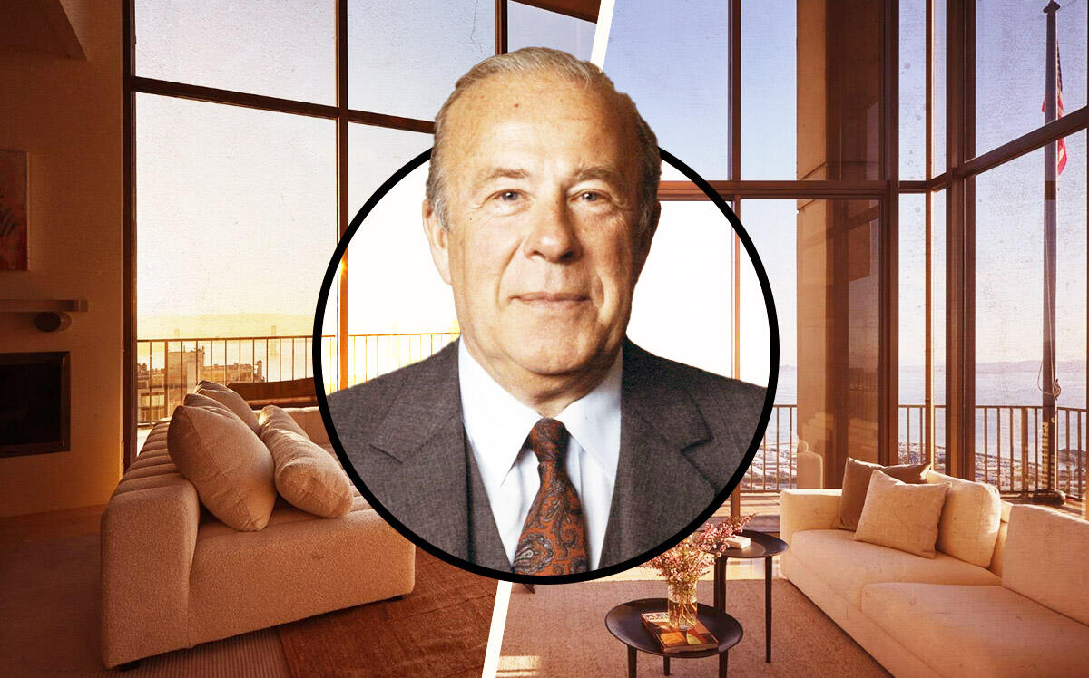 George Shultz and 999 Green St, San Francisco (Compass, iStock, U.S. Department of State/Public domain/via Wikimedia Commons)