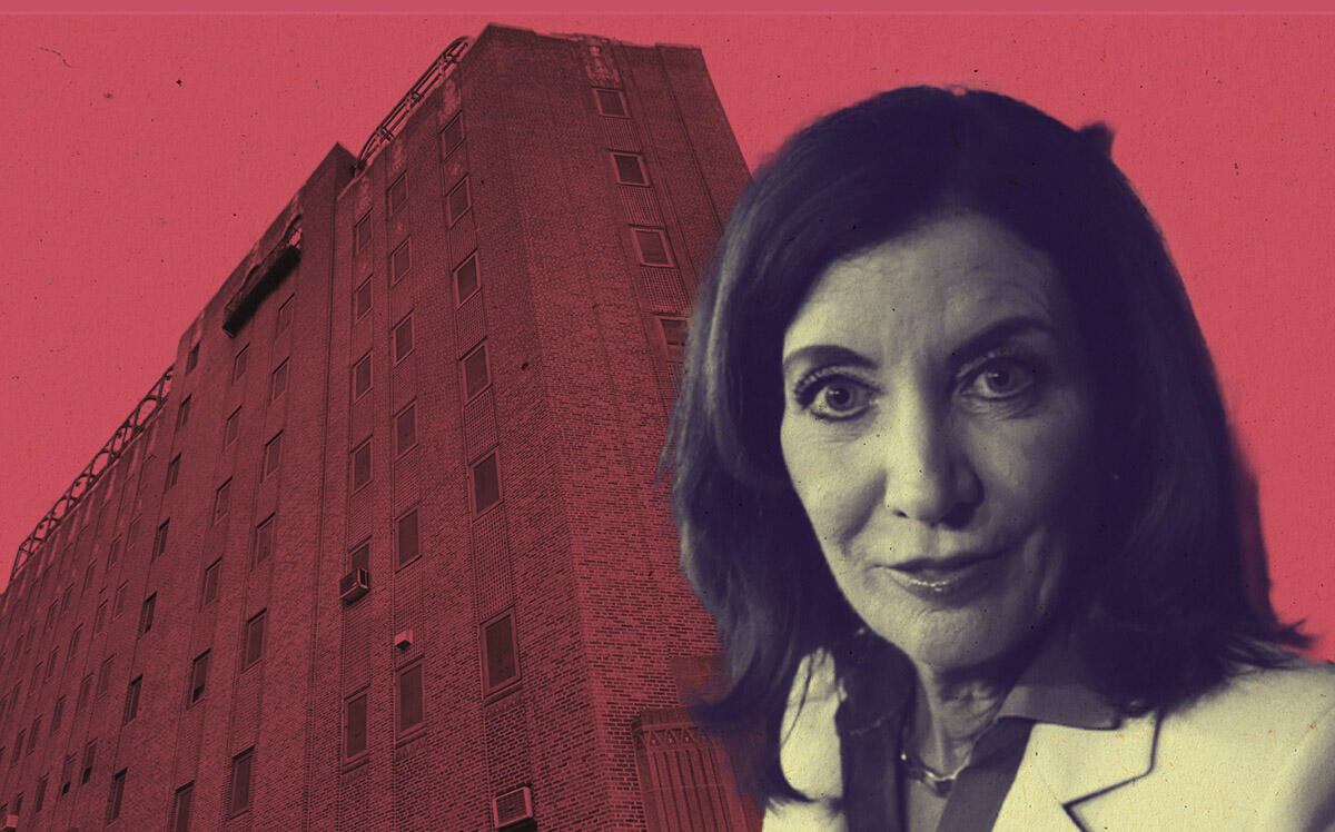 NY governor Kathy Hochul and 550 West 20th Street (Getty, Google Maps)