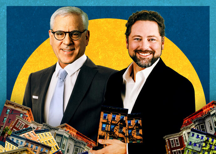 Photo illustration of Carlyle's David Rubenstein and Jason Hart (Illustration by Kevin Rebong for The Real Deal)
