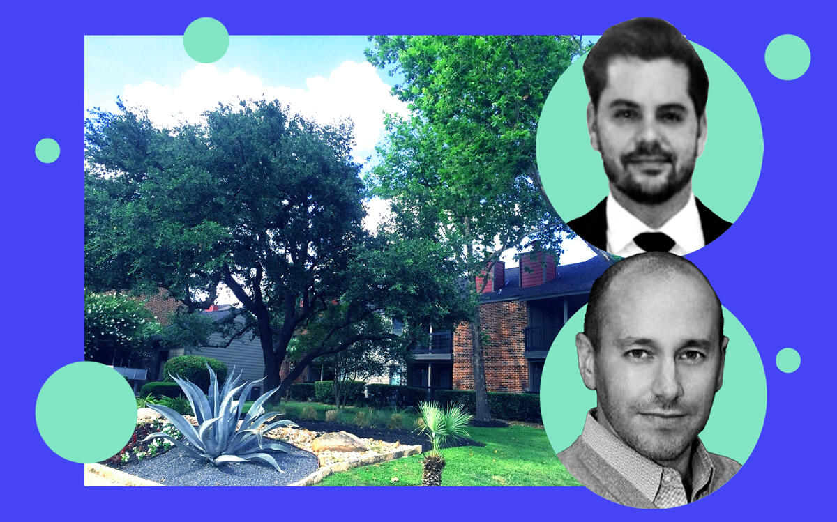 Texsun's Sean Fogelman (top), Cottonwood's Mark Green, and the San Mateo Apartments in San Antonio (LinkedIn)