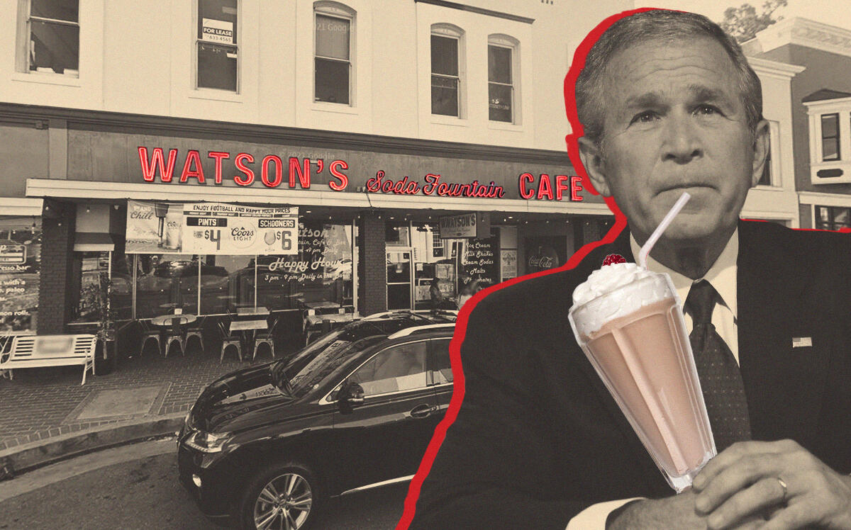 President George W. Bush and Watson’s Soda Fountain & Cafe (Getty, Google Maps)