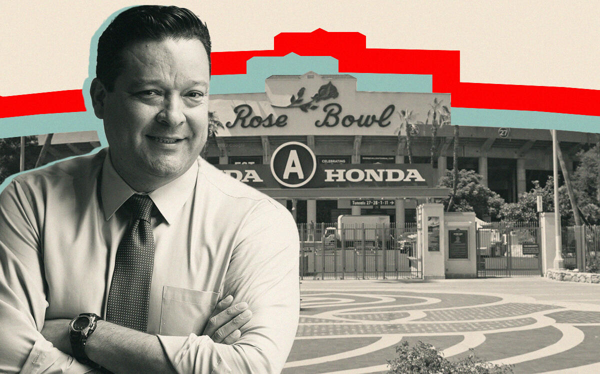 Pasadena Mayor Victor Gordo with the Rose Bowl stadium (City of Pasadena, Google Maps)