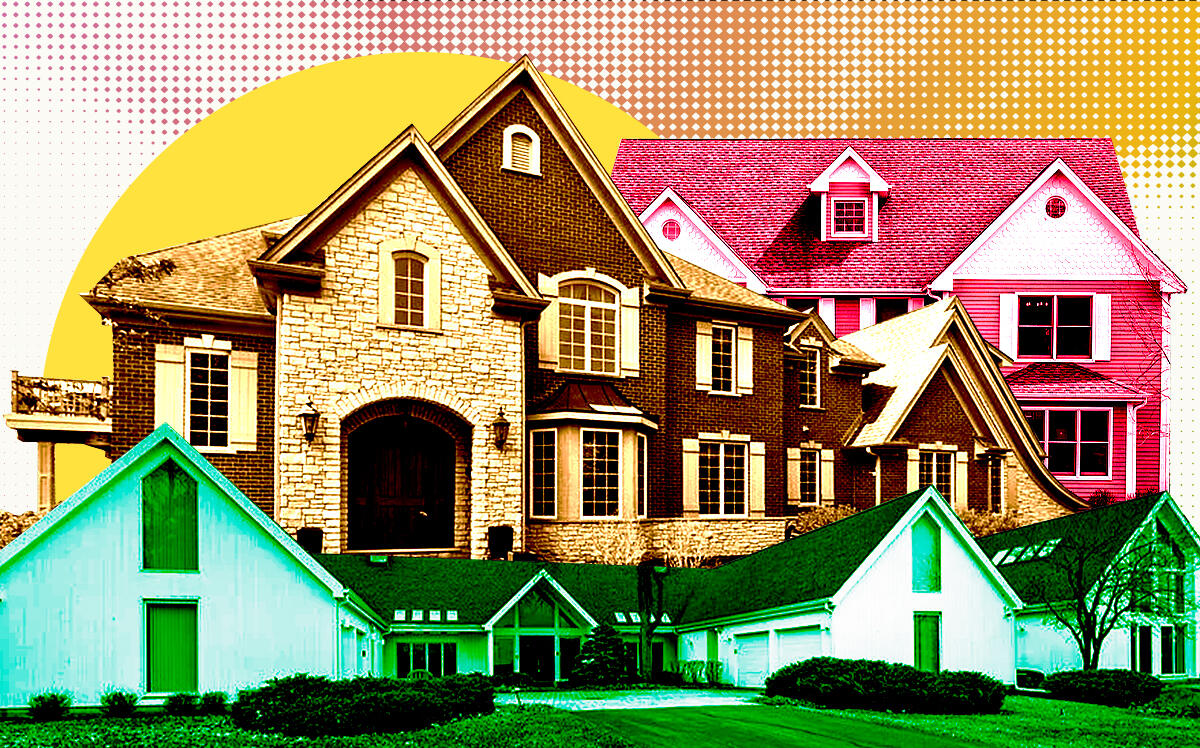 A photo illustration of three of the top listings in McHenry County last month (Zillow, Getty)