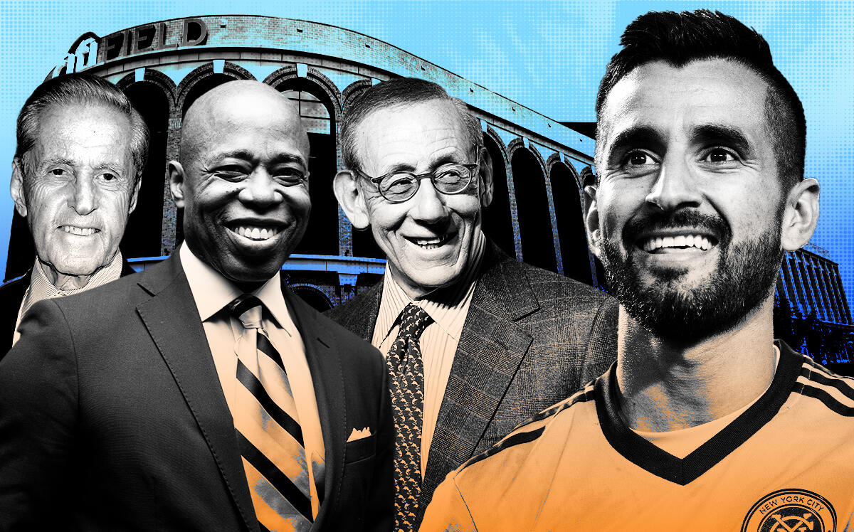 From left: Sterling Equities' Fred Wilpon, Mayor of New York City Eric Adams, Related Companies' Stephen Ross, NYCFC's star Maxi Moralez (Getty Images)