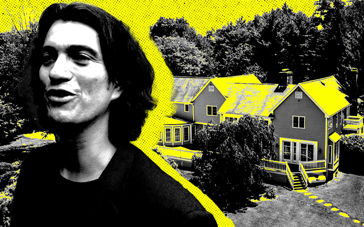 Adam Neumann and 227 Honey Hollow Road in Bedford Hills (Getty, Compass)