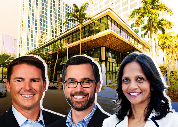 501 East Las Olas Boulevard in Fort Lauderdale, FL with CP Group’s Partner Chris Eachus and Managing Partner Angelo Bianco and Macquarie’s CEO Shemara Wikramanayake (Google Maps, CP Group, Macquarie, Getty)