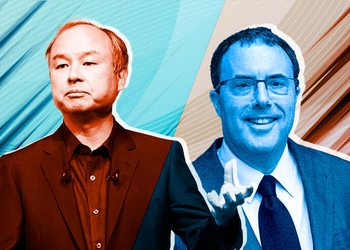 SoftBank founder Masayoshi Son, Fortress Investment Group principal Peter Briger (Wikipedia, Long Arc Capital, Getty)