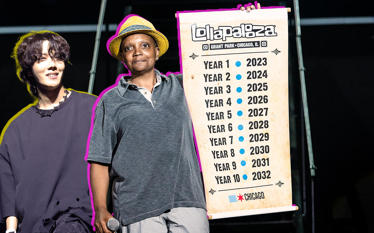 J-Hope and Mayor Lori Lightfoot at Lollapalooza 2022 (Illustration by The Real Deal with Getty)