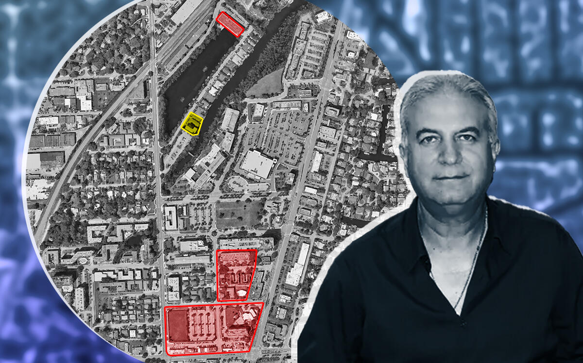 IMC Equity Group ceo Yoram Izhak and the property at the closed Johnson & Wales University campus in North Miami with the other properties set to be redeveloped (Google Maps, IMC Equity Group, Getty)