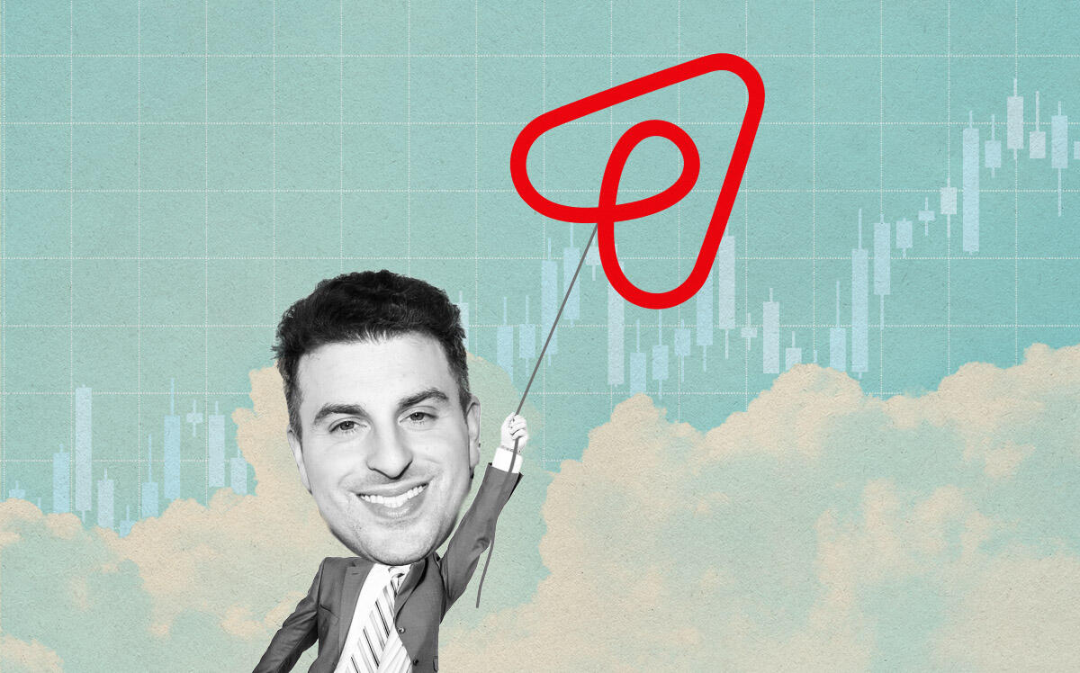 Airbnb's Brian Chesky (Illustration by Kevin Cifuentes for The Real Deal with Getty Images, DesignStudio/Public domain/via Wikimedia Commons)