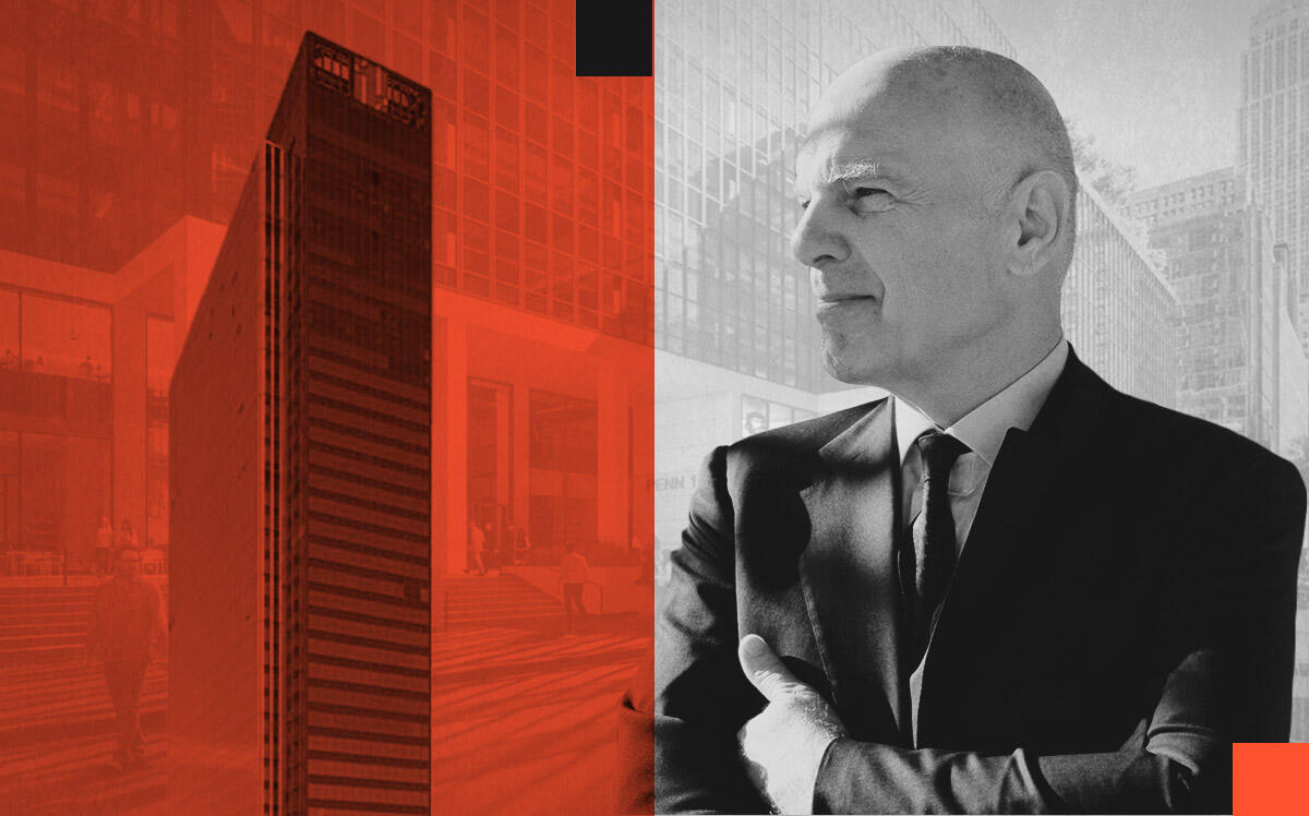 Vornado ceo Steven Roth and One Penn Plaza (Illustration by Kevin Cifuentes for The Real Deal with Getty Images, Vornado Realty Trust)