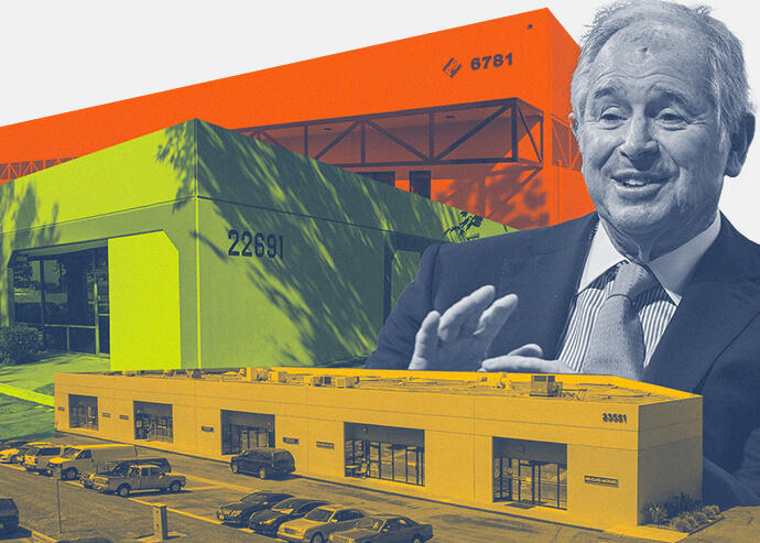 Blackstone's Stephen Schwarzman with 6700 8th Street, 22642 Lambert Street and 23512 Commerce Center (Getty, PS Business Parks, LoopNet)