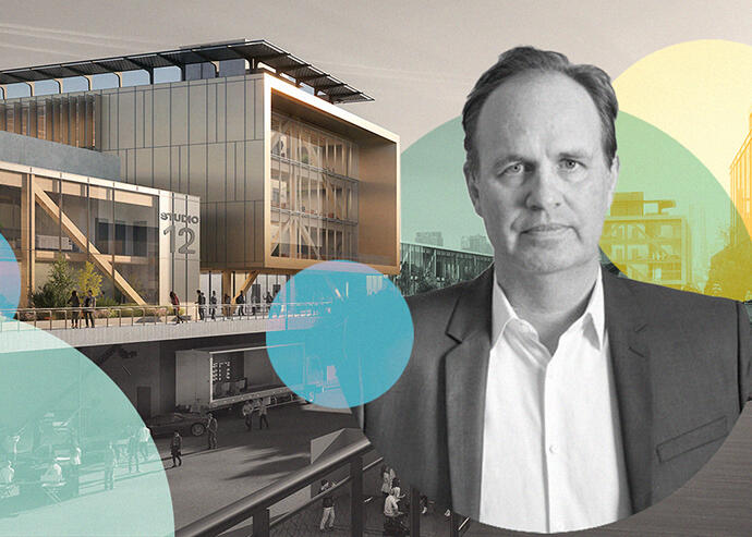 East End Capital's Shep Wainwright with rendering ADLA Campus (East End Capital, Grimshaw)
