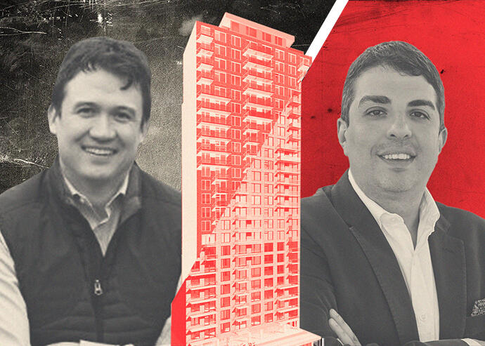 Ascent Development’s Tien Vominh and Modern Spaces' Eric Benaim with 45-30 Davis Street (LinkedIn, Modern Spaces, Marvel Architects)