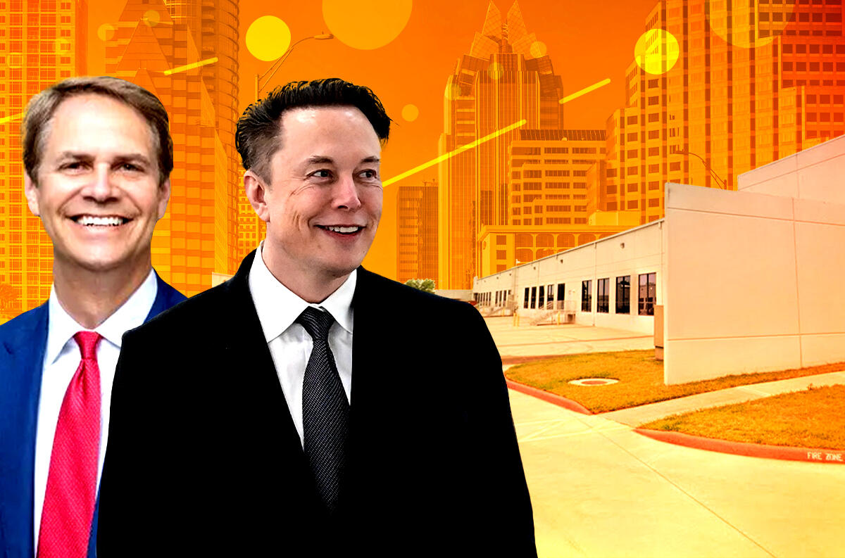 From left: Boyd Watterston's Brian Gevry and Elon Musk with 2323 Ridgepoint Drive