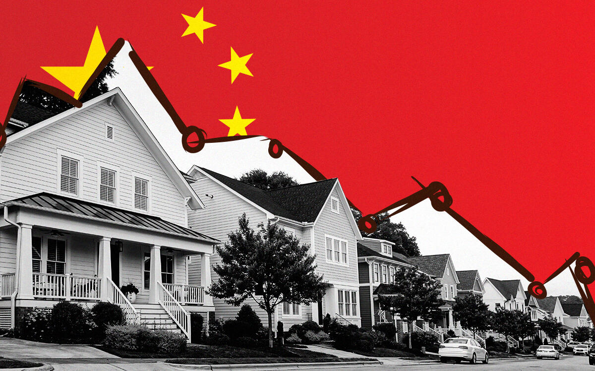 Suburban neighborhood with Chinese flag