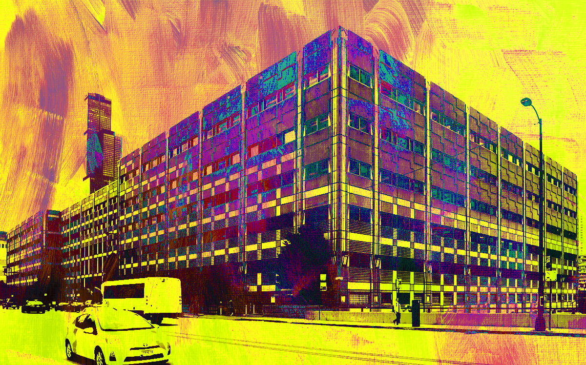 A photo illustration of 801 South Canal Street (LoopNet, Getty Images)