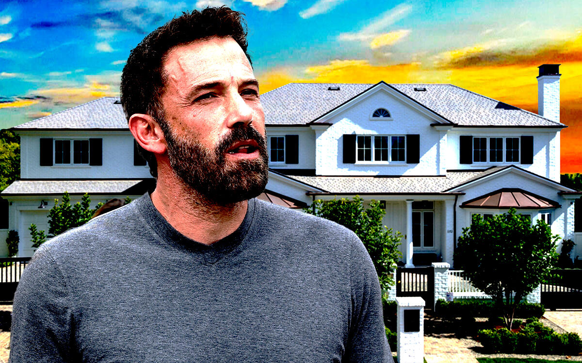 Ben Affleck and 1172 Napoli Drive in Pacific Palisades (Getty Images, Redfin)