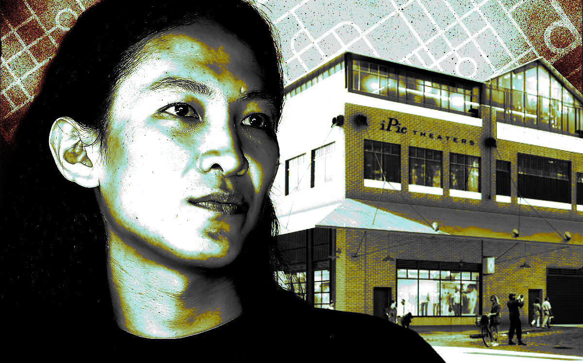 A photo illustration of Alexander Wang and a rendering of the Fulton Market Building (Getty Images, SHoP Architects)