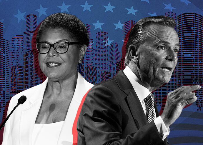 Candidates Rick Caruso and Karen Bass (Getty)