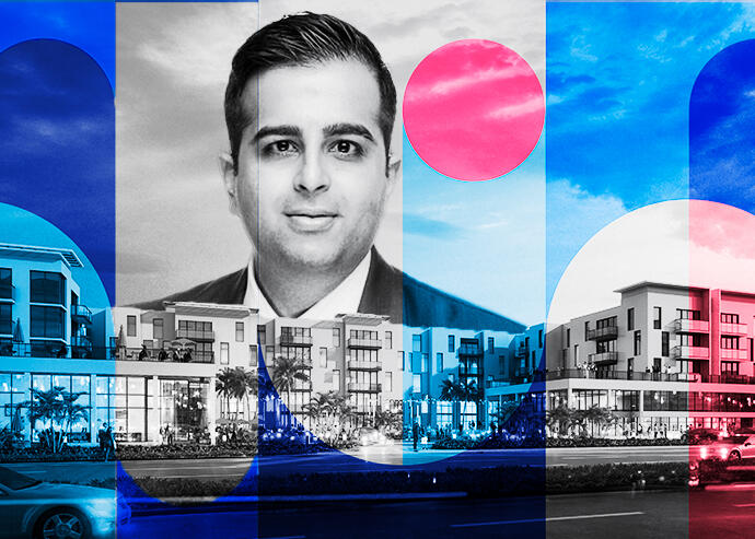 Rendering of Prospect's plans to develop Advantis Lauderhill and Prospect's Navish Chawla (Prospect Real Estate Group, Getty)