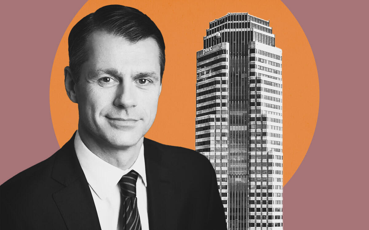 Brookfield Properties' Brian Kingston and 601 South Figueroa Street (Brookfield Properties, Getty, Loopnet)