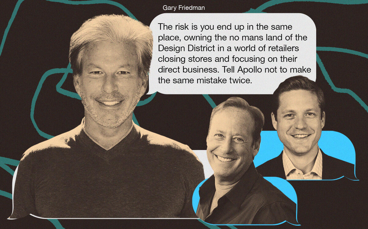 Restoration Hardware’s Gary Friedman, Michael Comras and Apollo's Ben Gray (Getty, Comras Company, LinkedIn)