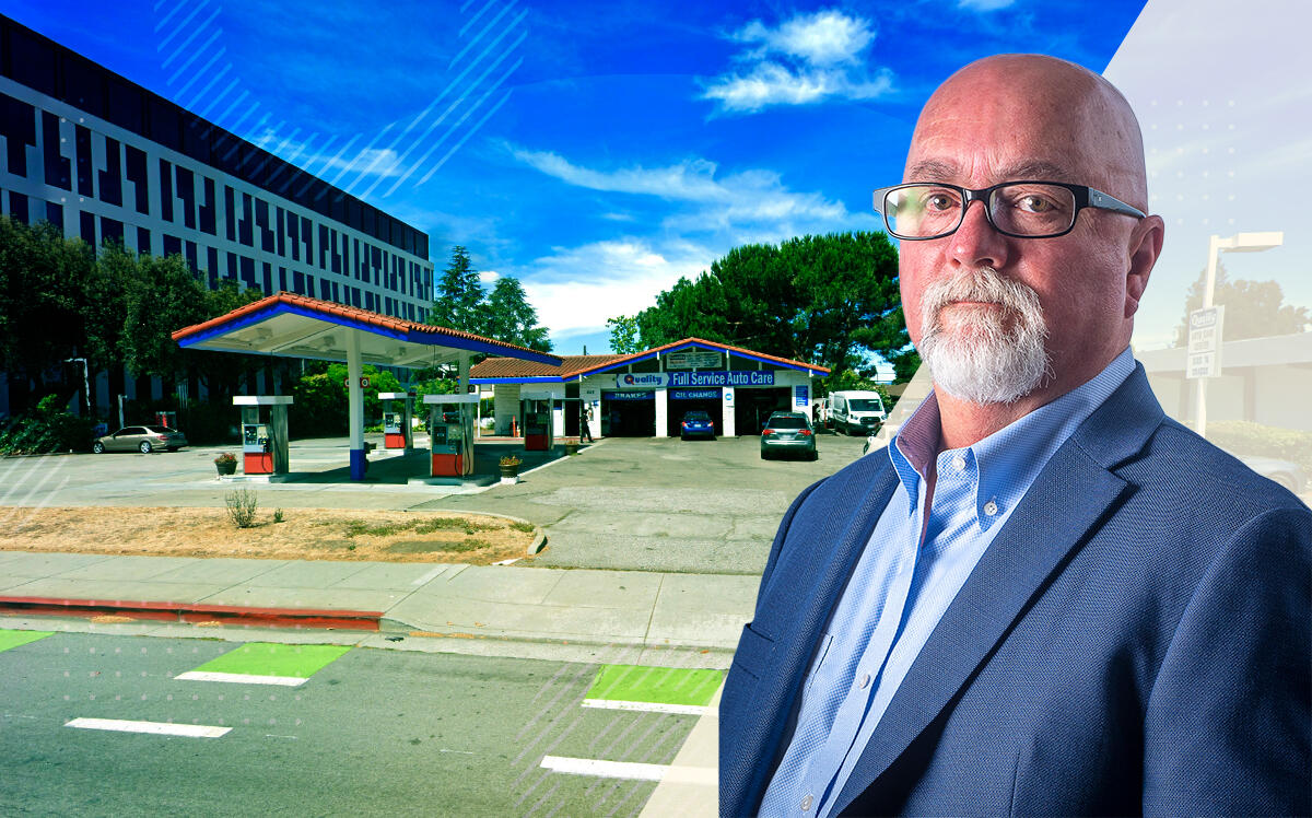 KT Urban's Ken Tersini and the hotel site at 425 S. Winchester Blvd. in San Jose (KT Urban, Google Maps)