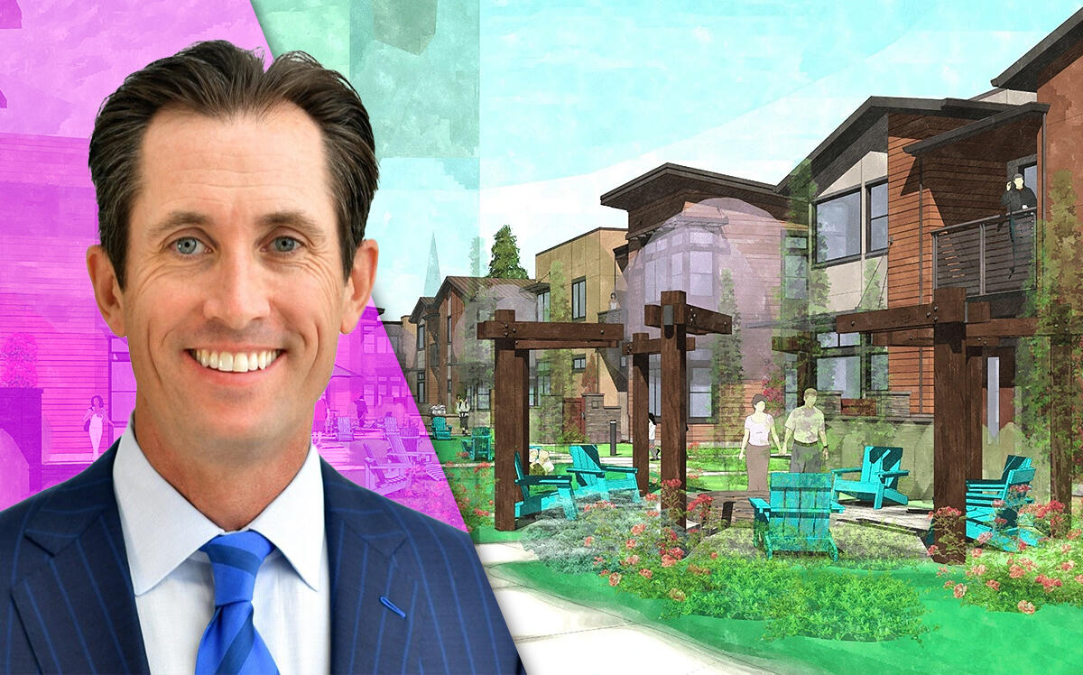 PulteGroup's Ryan R. Marshall and a rendering of 18764 Cox Avenue in Saratoga (Dahlin Group, LinkedIn)