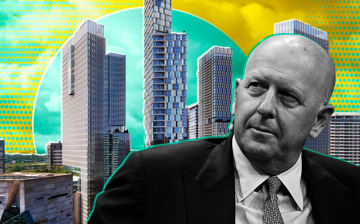 Goldman Sachs CEO David Solomon and a rendering of the Goldman Sachs Tower (Hunt Realty, Getty)