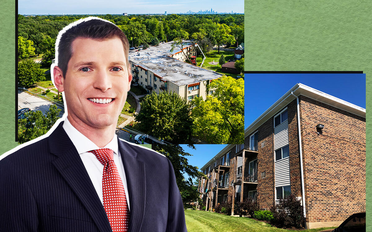 Essex Realty Group's Brian Karmowski and Two apartment complexes in the western Chicago suburbs (Essex Realty Group, Getty)