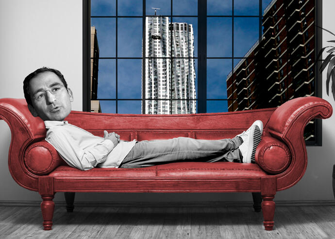 Blackstone’s Jonathan Gray and 8 Spruce Street (Photo-illustration by Paul Dilakian/The Real Deal)