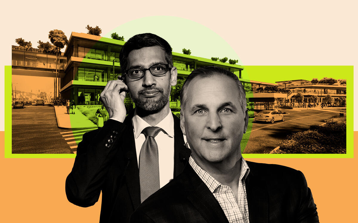 Google CEO Sundar Pichai, Hudson Pacific Properties CEO Victor Coleman and One Westside at 10800 Pico Boulevard (Getty, Hudson Pacific Properties)