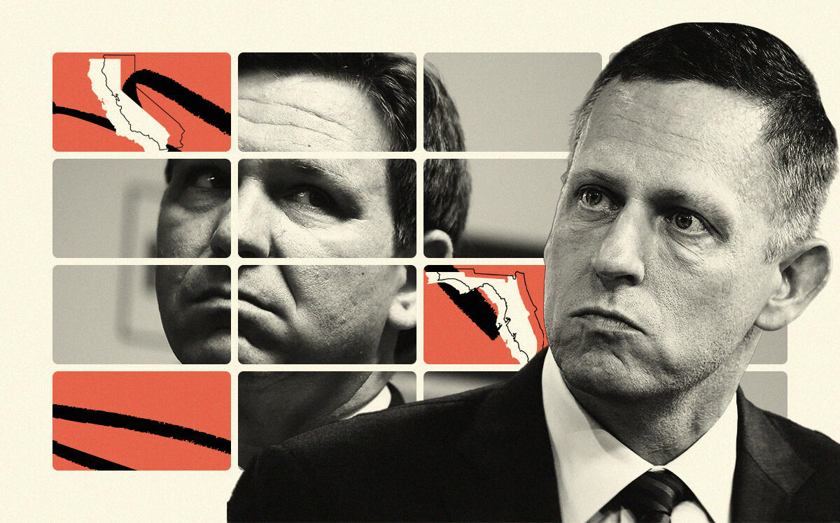 Ron DeSantis and Peter Thiel (Illustration by The Real Deal with Getty)