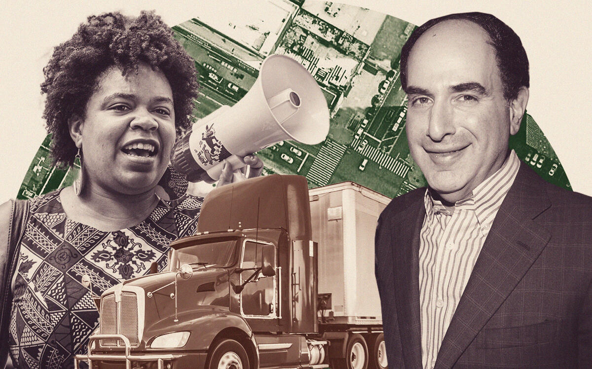 City Council member Kristin Jordan and developer Bruce Teitelbaum with West 145th Street and Lenox Avenue (Illustration by The Real Deal with Getty)