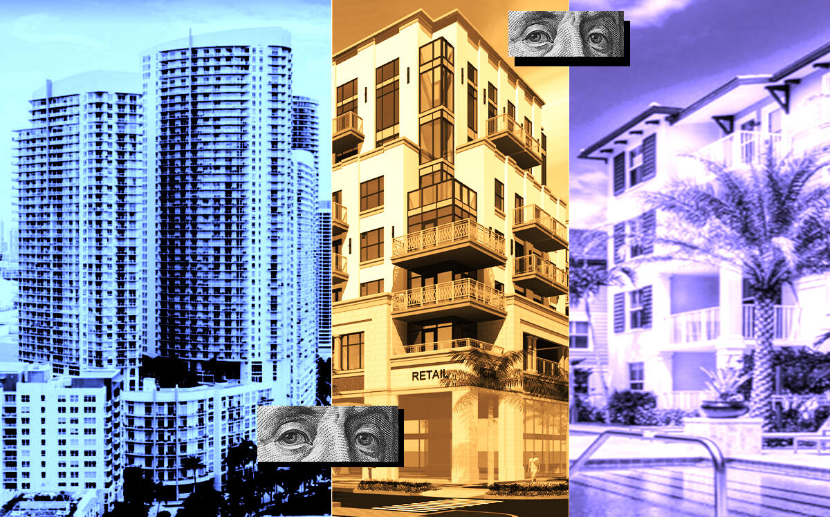A photo illustration of the Watermarc at Biscayne Bay in Edgewater (left), Motif in Fort Lauderdale’s Flagler Village (middle), and Allure at Abacoa in Jupiter (right) (Google Maps/Watermarc at Biscayne Bay, MotifFlagler.com, Abacoa.com/Allure at Abacoa, Getty Images)