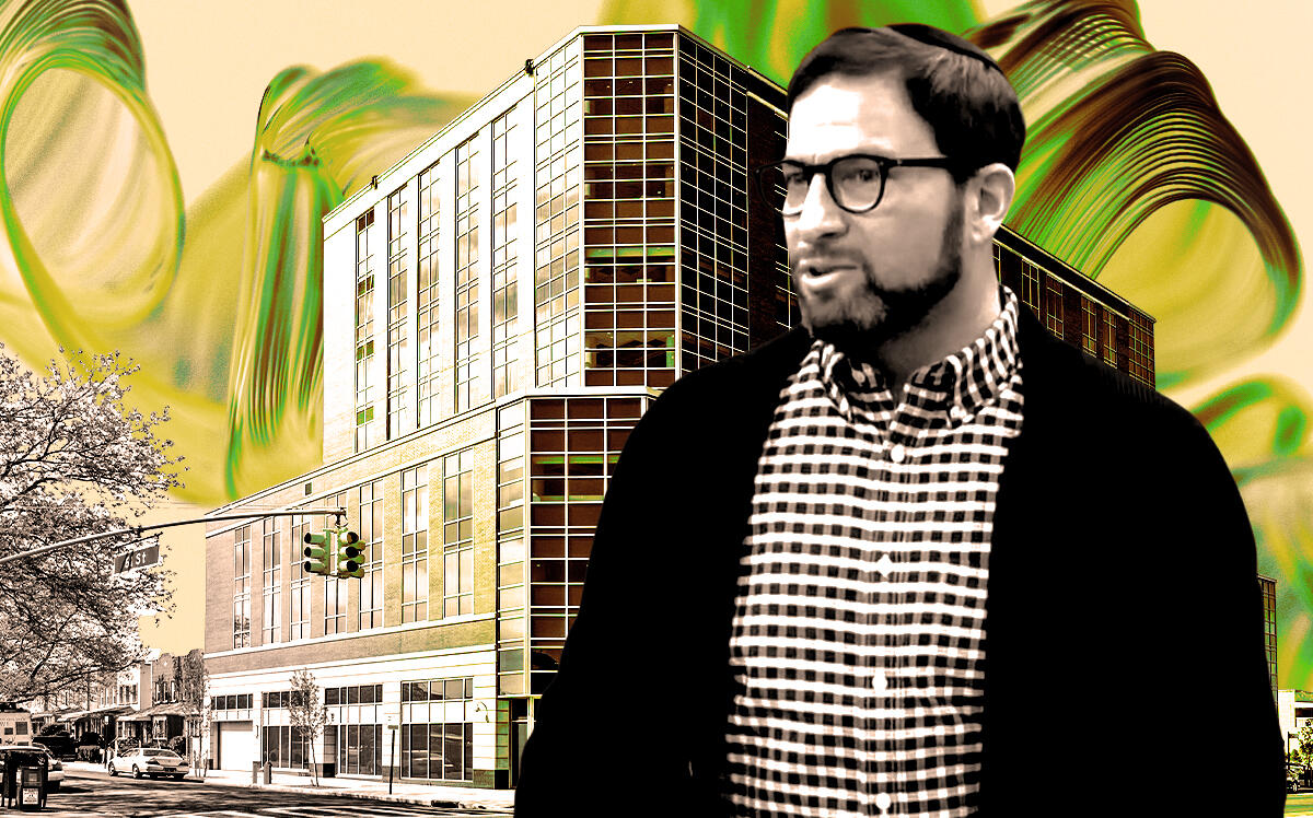 A photo illustration of the Marcal Group's Mark Caller and the Calko Medical Center in Bensonhurst (Getty Images, Marcal Group, YouTube/Bensalem Outreach)