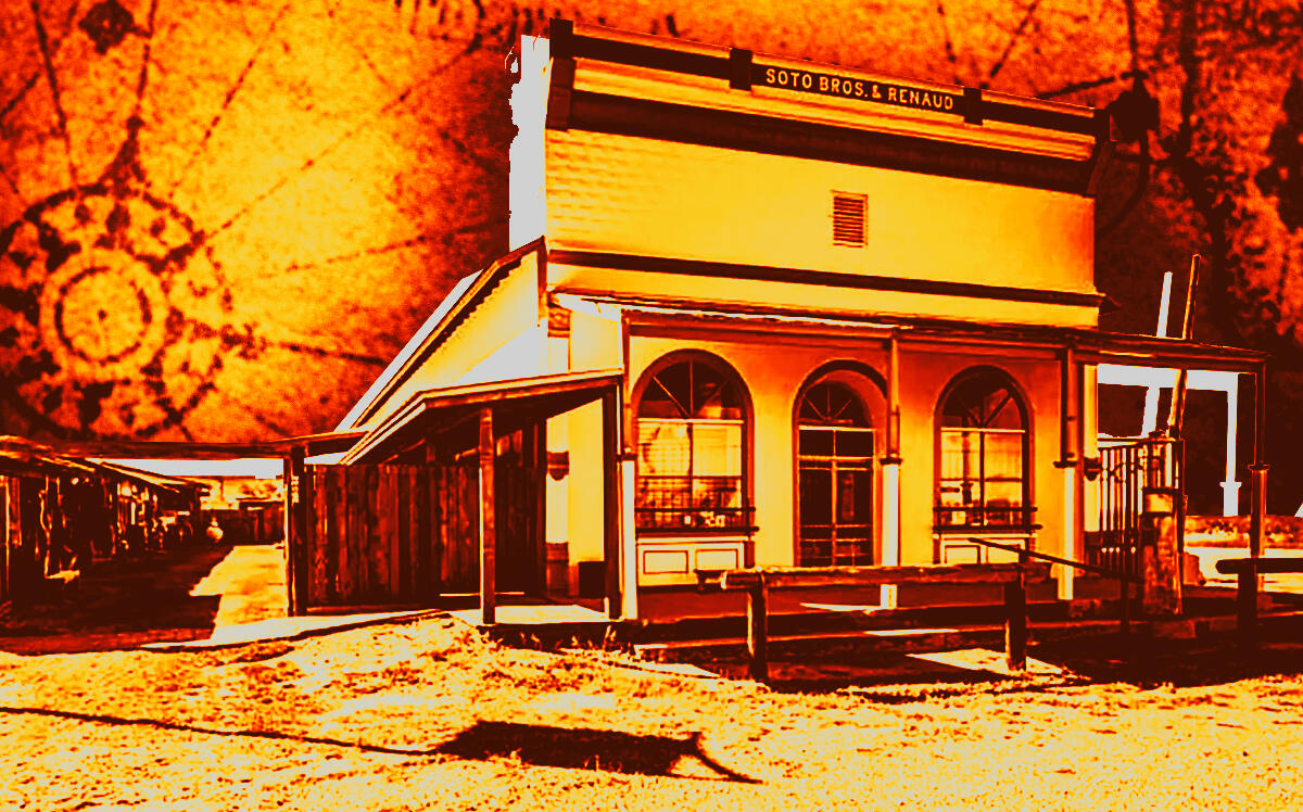 A photo illustration of the Arizona Ghost Town Museum in Pearce, Arizona (Getty Images, Facebook/oldpearcepottery)