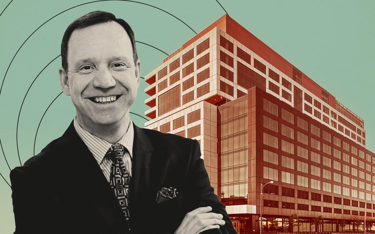 Xeris BioPharma's Paul Edick and 375 West Fulton Street (Illustration by Kevin Cifuentes for The Real Deal with Getty Images, Xeris, Fulton Labs)