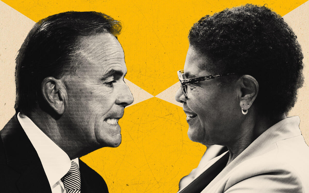 Candidates Rick Caruso and Karen Bass (Getty)