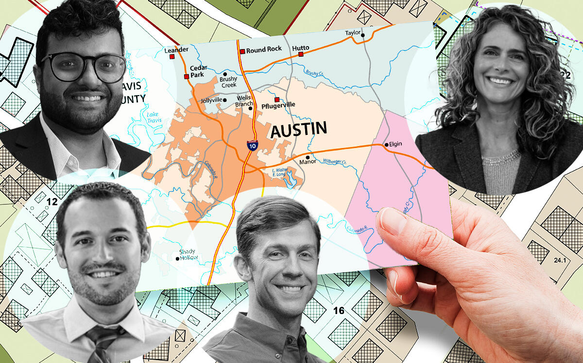 Austin Planning Commission Awais Azhar, Grayson Cox, Greg Anderson and Jennifer Mushtaler (LinkedIn, Austin.ULI.org, University of Texas, Twitter/@drjenforatx, Getty)