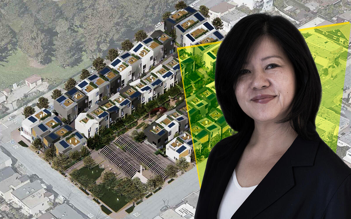Group I president Joy Ou and a rendering of 770 Woolsey Street, San Francisco (Group I)