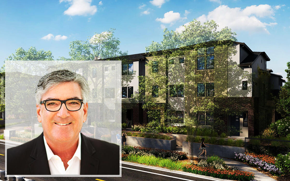 SummerHill Homes ceo Robert Freed and a rendering for 2850 W. Bayshore Road in Palo Alto (City of Palo Alto, SummerHill Homes)