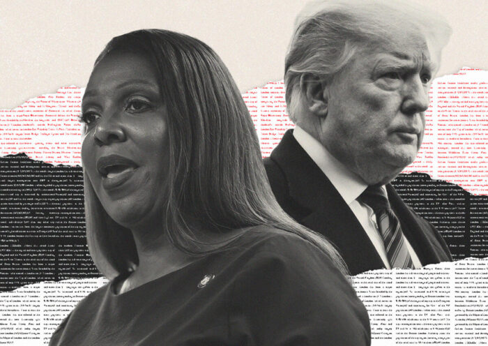 Tish James and Donald Trump (Illustration by The Real Deal; Getty)