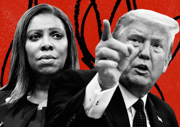 Attorney General Letitia James and Donald Trump (Illustration by The Real Deal with Getty)