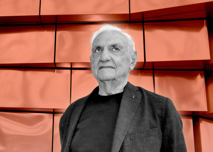 Frank Gehry in front of one of his designs last year in France (Getty images)