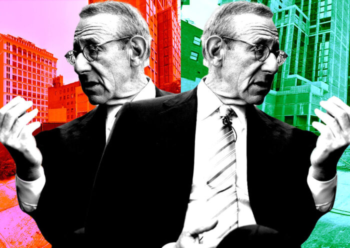 A photo illustration of Related Companies' Stephen Ross along with 514 West 36th Street (left) and 517 West 35th Street (right) in Hudson Yards (Getty, Google Maps)