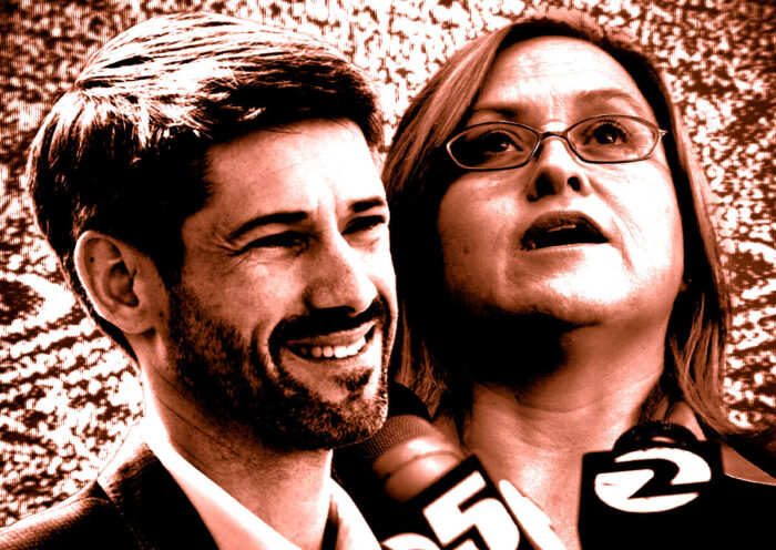 From left: San Jose mayoral candidates Matt Mahan and Cindy Chavez (Photo Illustration by Steven Dilakian for The Real Deal with Getty and MahanforSanJose.com)