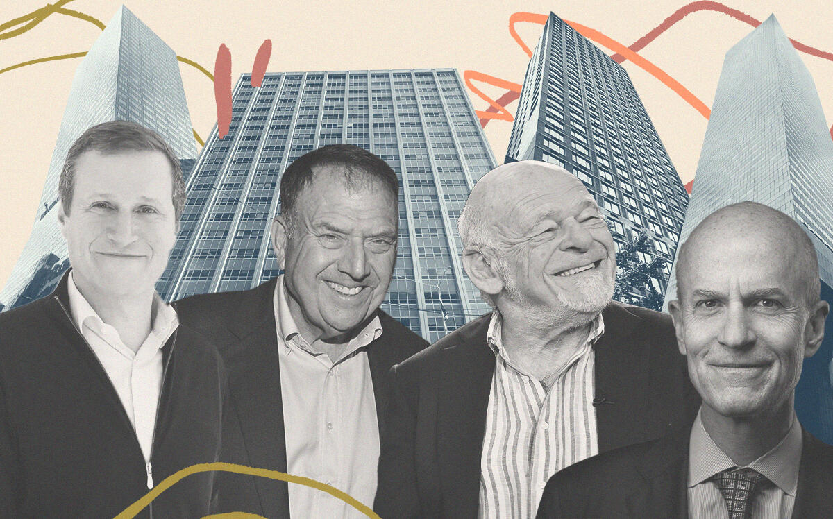 Tishman Speyer's Rob Speyer, LeFrak’s Richard LeFrak, Equity Group Investments' Sam Zell and BXP's Owen Thomas with 520 Madison Ave, 59-17 Junction Boulevard, 180 Montague Street and 601 Lexington Ave (Tishman Speyer, Getty, BXP, Google Maps)
