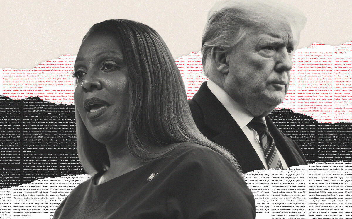Tish James and Donald Trump (Illustration by The Real Deal; Getty)
